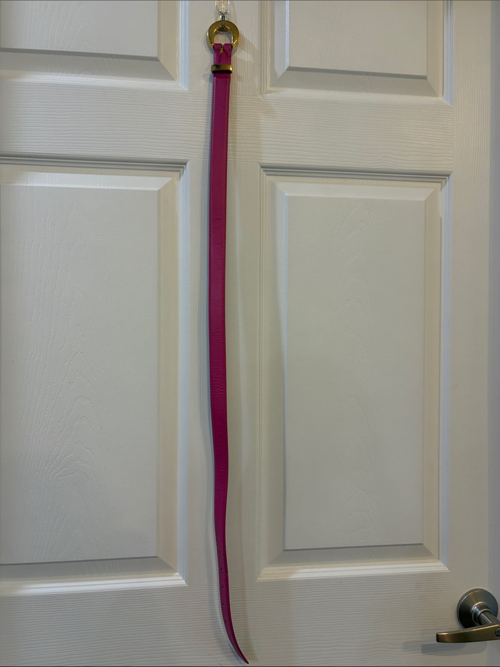 Slim Fuchsia Leather Belt with Gold Ring Buckle